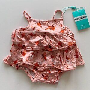 NWT Posh Peanut Baby Girl Darling Basic Ruffle Spaghetti Romper 0-3 Months